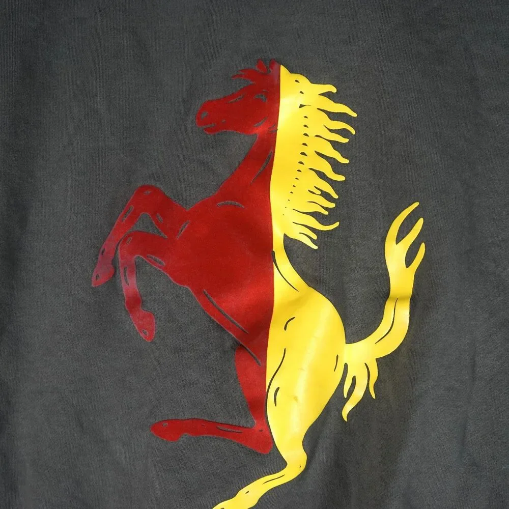 Ferrari Logo Crewneck Sweatshirt Gray Split Logo Red Yellow Men's Small RARE